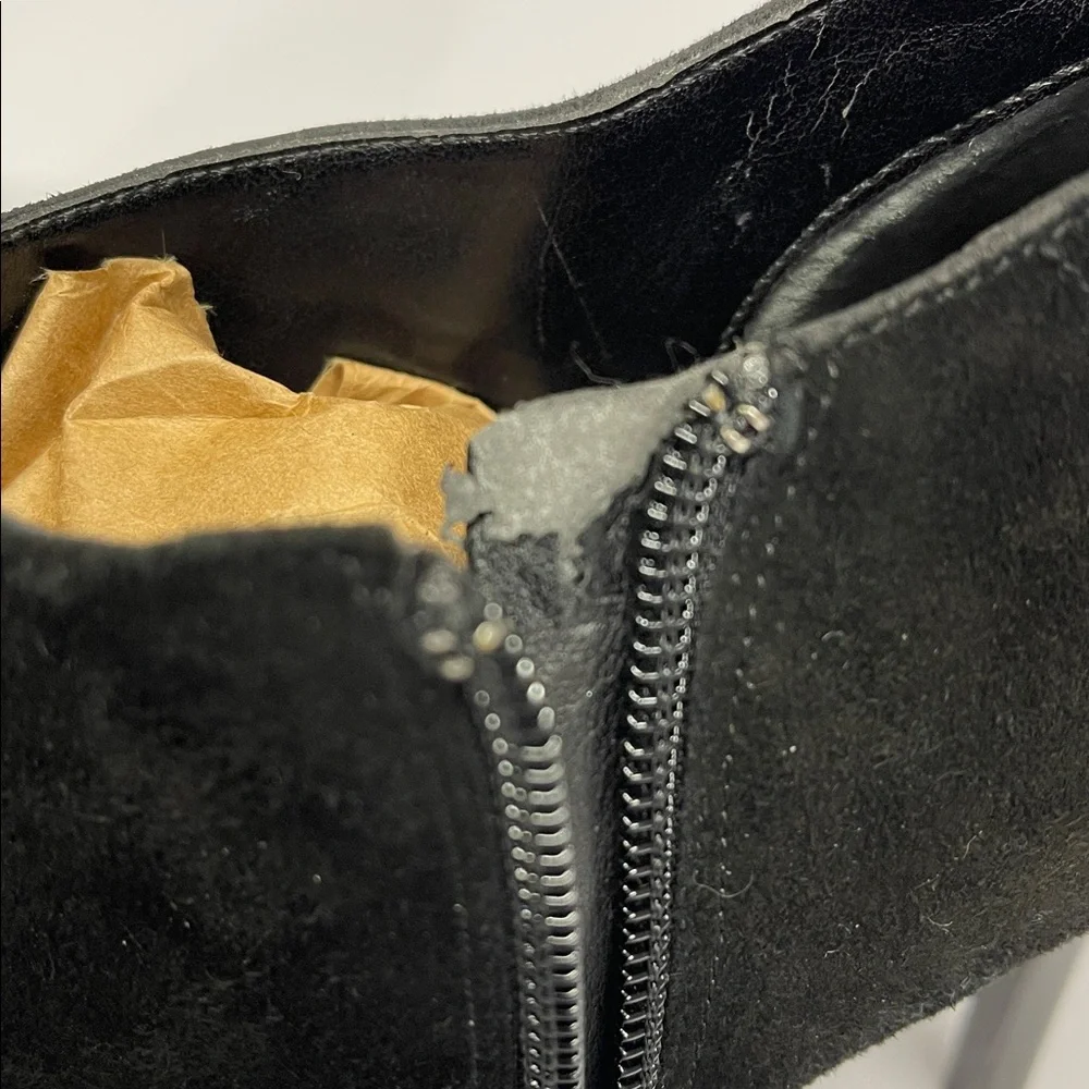 BCBGeneration black suede platform stiletto ankle booties with laceup detail